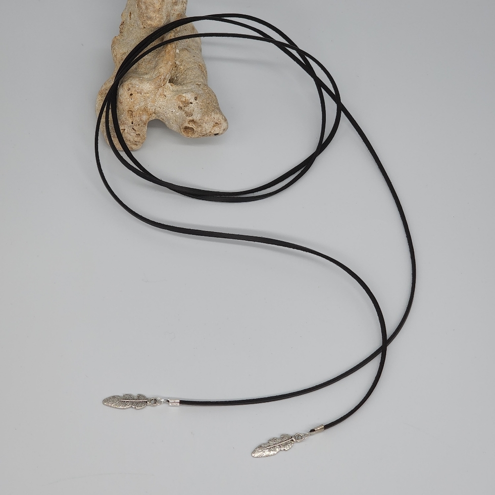 FP Jewelry black Soft Velvet/Suede cord Silver Ends Leaves Boho Necklace - Picture 2 of 11